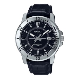 Casio MTP-VD01L-1CV Men's Enticer Leather Band 24 Hour Black Index Dial Casual Analog Sporty Watch
