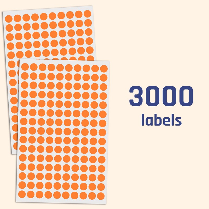 3000 Pack, 0.375" Round Dot Stickers Circle Labels - Orange