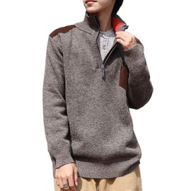 Captain K Men's Knit Pullover Sweater, Half Zip, Long Sleeve, 4 Colors, M - 3XL, Braun