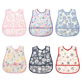 Ange Smile Meal Apron, Set of 6, Meal Apron, Waterproof, Baby Food, Pockets, Buttons, Neck Size, Baby and Toddler A Set, Set of 6 (Aset)