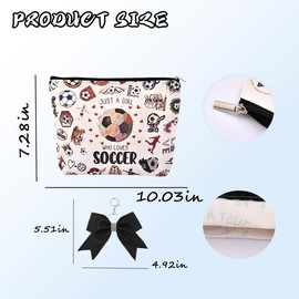 Soccer Makeup Pouch for Girls Women Black Glitter Cheer Bow Keychain for Backpack Just A Girl Who Loves Soccer Travel Makeup Bag Besties Christmas Birthday Gifts for Soccers Lover Cosmetic Bag