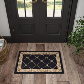 Tayse Orleans Black 2x3 Entry Rug - Indoor Front Door Rug - Small Area Rug - Kitchen Rug - Bath Rug - Contemporary Carpet - Alfombras para Salas, (SNS4883 2x3)