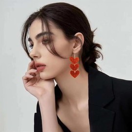 Heart Earrings Dangle Earrings Acrylic Cute Heart Shaped Earrings Women (Red, 3 * 8CM)