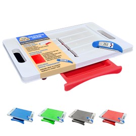 Karving King Meat Cutting Board with Juice Groove, Spikes, Drip Tray, Removable Cutting Board, Meat Thermometer; Deluxe Version - Red