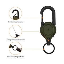 Zntezed Heavy Duty Retractable Keychain, Carabiner Badge Holder, Tactical ID Badge Holder Reel Carabiner Clip with Magnetic Closure, Upgraded 60cm Stainless Steel for Men and Women, Green