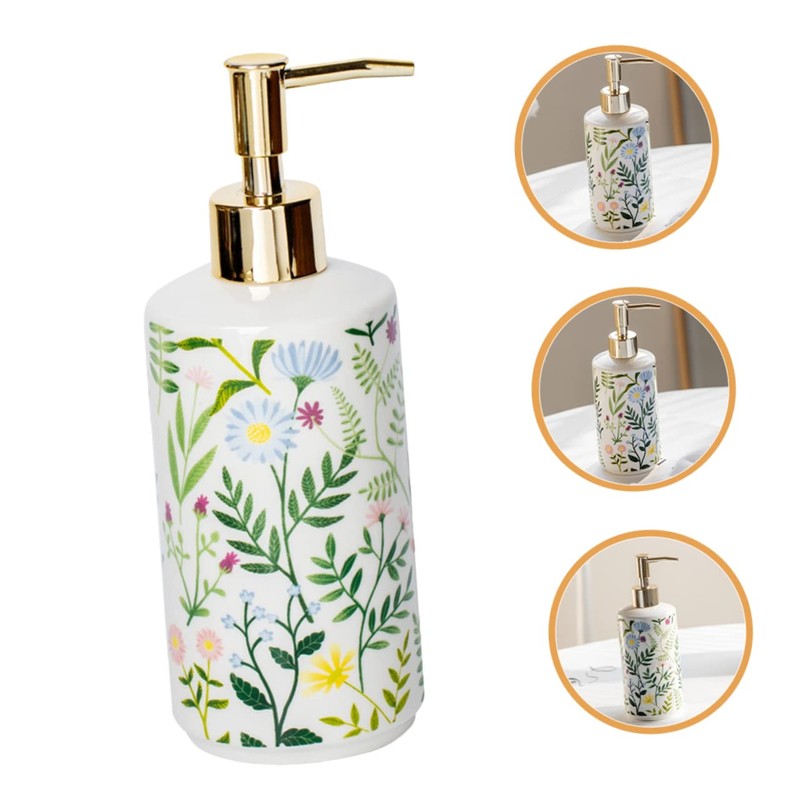 Sosoport Ceramic Flower Printing Lotion Dispenser Stylish Pump Bottle for