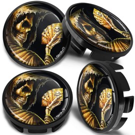 SkinoEu 4 x 65 mm Hub Caps, Wheel Hub Caps, Alloy Wheels Compatible with VW 3B7 601 171 / 6U7 601 171 Skull CV 34