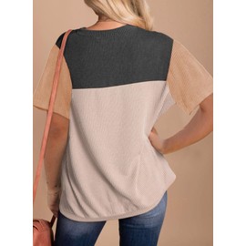 Dokotoo Womens Tops Colorblock Crewneck Short Shirt Spring Sweatshirts Business Casual Loose Ladies Shirts Summer Outfits for Women Trendy Black Large