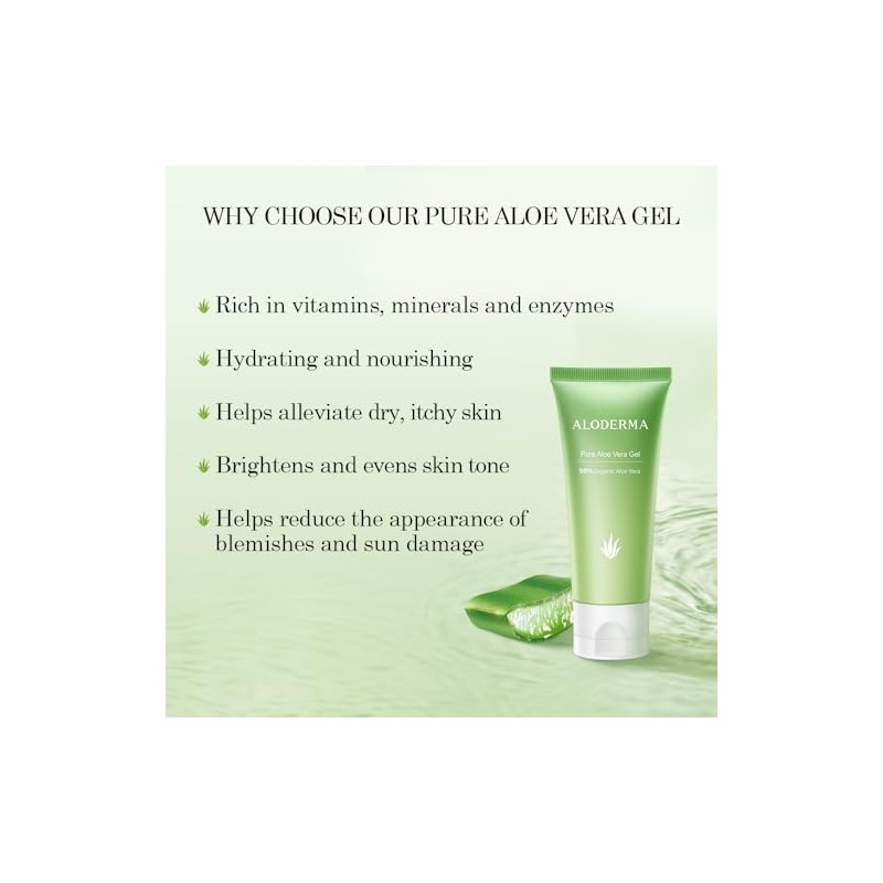 Aloderma Pure Aloe Vera Gel - Soothes and Hydrates Dry,