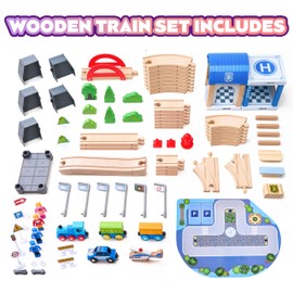 102-Piece Wooden Train Set for Kids Ages 3-8 | Expandable & Customizable Track | Safe, Non-Toxic STEM Toy Gift for Toddlers & Children | Compatible with Major Brands