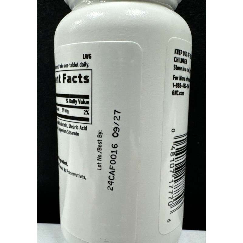 GNC: Potassium Gluconate 99 MG 100 Vegetarian Tablets/100 Day Supply