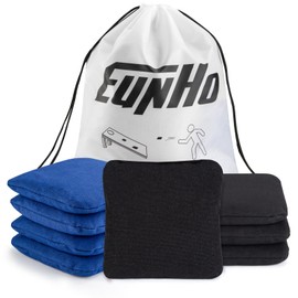 EunHo Cornhole Bean Bags Set of 8 Weather Resistant & Regulation Professional Size/Weight for Cornhole Games with Carry Bag（Black/Blue）