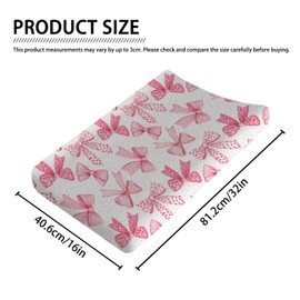 Pink Valentine Bows Baby Changing Pad Covers for Girl 32''x16'' Girly Pink Hair Bows Fitted Diaper Changing Table Sheets Valentine Hearts Love Soft Breathable Nursery Baby Changing Table Mats Pink