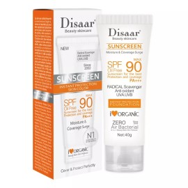 Disaar Beauty Sunscreen SPF 90 Cover Protect Skin UVA UVB Radical Scavenger Oil Free PA+++ 40g
