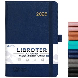 2025 Planner - Planner 2025, 2025 Planner Weekly and Monthly, Jan. 2025 - Dec. 2025, 5.7'' x 8.4'', Thick Paper, Leather Cover, Pen Holder, Back Pocket, Perfect Daily Organizer - Navy Blue