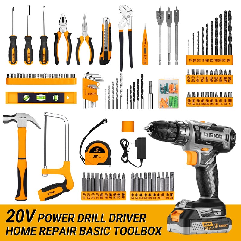 Cordless Drill Tool Kit Set: 20V Power Drill Tool Box
