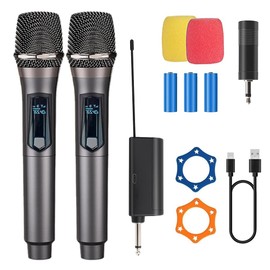 JESWO Micrófono para Cantar 1 a 2, Microfono Dinamico, Micrófono Inalámbrico Profesional con Receptor para Megafonía, Karaoke, Grabación de Vídeo de Conferencias, Entrevistas, Fiestas