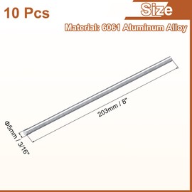 uxcell 10Pcs 3/16"(5mm) Dia Round Aluminum Rod, 8"(203mm) Long 6061 Aluminum Round Rod Solid Lathe Bar Stock for Industry Construction DIY Crafts