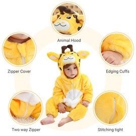 COOKY.D Newborn Flannel Baby Animal Hooded Romper Infant Boys Girls Bodysuit Toddler Outfits,Giraffe 18-24 Months