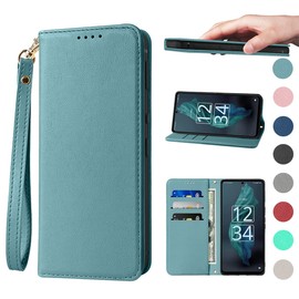 AQUOS R7 Case, Notebook Type, AQUOS R7 Case, SH-52C Case, High Quality PU Leather, AQUOS R7 Cover, Built-in Magnetic Closure, Splat Included, Full Protection, Stylish, Card Pocket, Stand Function, Drop Prevention, Shockproof, Mobile Case, Haze Blue