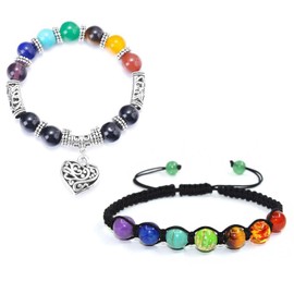 VEHYEGOI 2 Pieces of Colorful Yoga Energy Bracelets, Beaded Bracelets for Women, Good Luck Bracelets for Exams, Jewelry for Women, Natural Stone Bracelets, Bead Bracelets