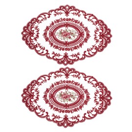 sourcing map Pack of 2 Retro Lace Place Mats 12 x 16 Inch Oval Embroidered Placemats French Crochet Doilies Coasters Cup Mat for Home Wedding Red