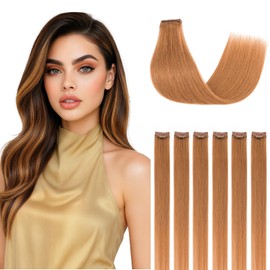 SEGOHAIR Clip in Hair Extensions Real Human Hair 6Pcs Light Auburn Double Weft Hairpieces Straight Highlights Hair Extensions Clip in Seamless 10inch 31g
