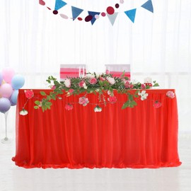 HBBMAGIC Tulle Table Skirt Table Skirt Party Decoration for Weddings, Birthdays, Candy Bar, Christmas, Modern, red