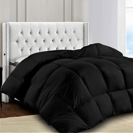LUX Decor King Size Bed Comforter - Down Alternative Box Stitched Fluffy Comforter with Corner Tabs - Duvet Insert for All Seasons 102" x 90" (King, Black)