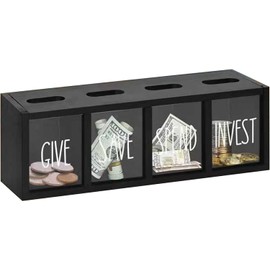 Save Spend Give Bank For Caja de Ahorros de Pared 4 Ranuras con Tapas magnéticas Caja Ahorro Dinero Visual para Dormitorio Sala Estar - MarrónDiseño atractivo