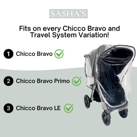 Rain Cover for Chicco Bravo Trio & Primo Travel Systems - SASHA'S Weather Shield - Clear, Ventilation Holes, Maximum Coverage, Made in USA (Stroller & Car seat not Included)