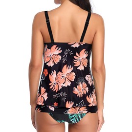 Yonique Womens Blouson Tankini Top No Bottom Loose Fit Swim Top Modest Tank Top Pink&Floral XL