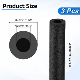 sourcing map 3 Pcs 0.79 Inch 3.3 Feet Pipe Insulation Foam Tube, Hollow Tube Covers for Outdoor Winter Freeze Protection Hot Cold Water Pipe, Black OD 1.57"