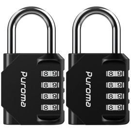 Puroma 2 Pack Combination Lock for Locker 4 Digit Outdoor Waterproof Padlock for School, Gym, Sports, Fence, Toolbox, Gate, Case, Outdoor, Hasp Storage (Black)