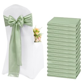 Lykoow 60 Pcs Satin Chair Sashes Sage Green Satin Chair Sashes Chair Decorative for Wedding Reception Party Hotel Home Kitchen Decoration(Sage Green)