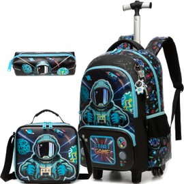 MYHSBYO Kids Rolling Backpack with Wheels for Elementary Preschool Students Boys Travel Luggage Carry on Backpack for Boys Ages 6-8 Space