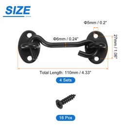 sourcing map 4Pcs 4" Hook and Eye Latch, Barn Door Lock Stainless Steel Cabin Hook Privacy Door Gate Hooks for Window Sliding Door Fence Shed, Black