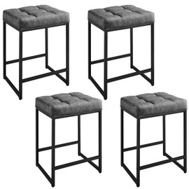Topeakmart Bar Stools, Faux Leather Bar Stools, Set of 4 Counter Height Bar, Bar Stools Set for Kitchen Counter, Gray