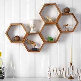 Nearly Natural 12in. Wooden Hexagon Floating Honeycomb Shelf (Set of 5)