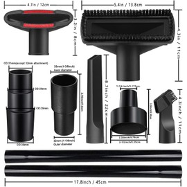 11PCS Universal Vacuum Attachment Kit Wet Dry Plastic Vacuum Hose Adapter 1-1/4" Vacuum Accessories with Horse Hair Brush Extension Wand Flexible Crevice Tool Adapter for Shop Vac Accessories (11pcs)