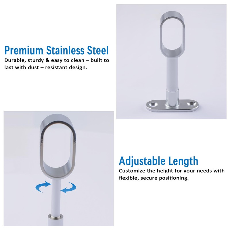Closet Rod Support, 20Pcs Hollow Zinc Alloy Adjustable Oval Wardrobe