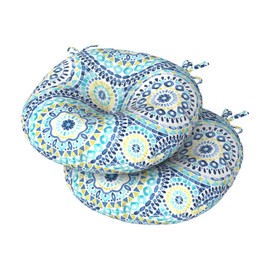 DYTXIII Set of 2 Outdoor Round Chair Cushions 15"x15"x4" with Ties, Water Repellent Tufted Bistro Seat Cushions, Thick Patio Chair Pads for Bar Stool, Garden & Dining Furniture - Blue Lagoon