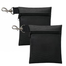 Golf Tee Bag Pouch, 2 Pcs Golfs Accessories Bags, Zipper Golfs Ball Bag with Metal Lobster Claw Clip Golf Valuables Pouch Storage for Sports Golfing Accessories (Black)