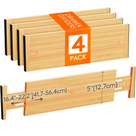 Lifewit 4 Pack Drawer Dividers Bamboo 5" High, 16-22" Adjustable Clothes Drawer Organizers, Expandable Dresser Separators in Bedroom/Bathroom/Kitchen/Office Organization and Storage