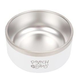 Pooch & Paws Stainless Steel Non Slip Dog Food Bowl, Feeder Bowl, Water Bowl, Double Wall Insulated, Keeps Water Cold (64 oz, Glacier White)