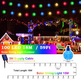 Realky Solar Garden Lights Outdoor, 59Ft 100LED Solar String Lights, Waterproof Fairy Light with 8 Modes, Crystal Ball Decor for Easter, Yard, Parties(Memory Function+Multicolor)