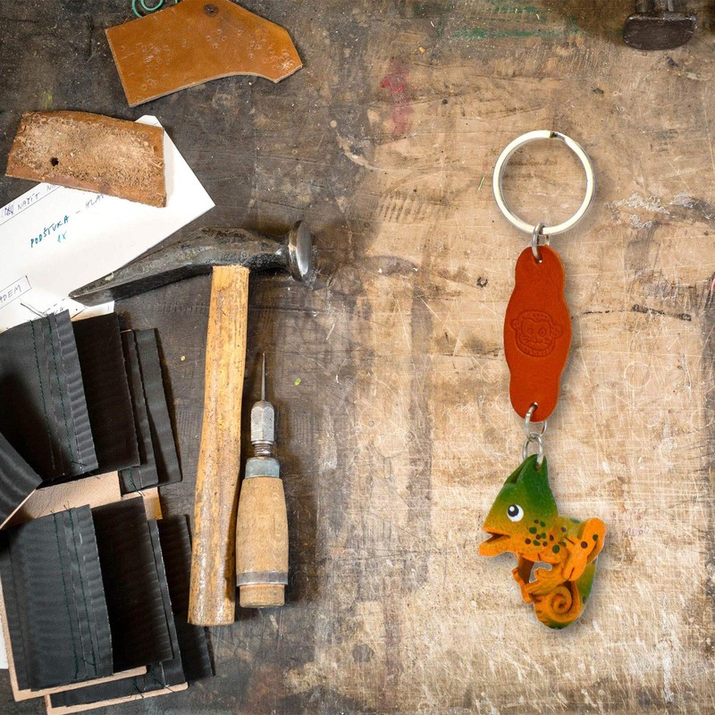 MONKIMAU Women's Leather Keyring Chameleon Figure, orange