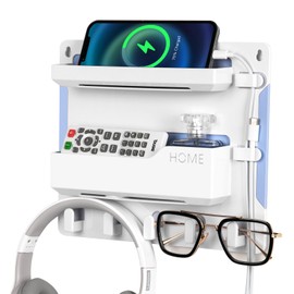 YONGAIJIA Bedside Wall Mount Shelf, Adhesive Organizer for Remote, Phone, Glasses. Accessories Storage Suitable for College Dorm, Bunk Bed, Bedroom, RV (White)