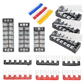 CGELE 6 Sets Terminal Blocks, 6Pcs 4/5/6 Positions 600V 25A Dual Row Screw Terminal Strip Block + 6Pcs Pre-Insulated Terminals Barrier Strip + 60Pcs Insulated Fork Wire Connector