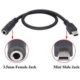 HCFeng 3.5mm to Mini USB Cable Mini USB Male to 3.5mm Female Audio Cable 3.5mm Female TRRS 4-Pole Jack to 5 Pin Mini USB Male Mic Cord Adapter Cable [1Ft/30cm-2Pack]